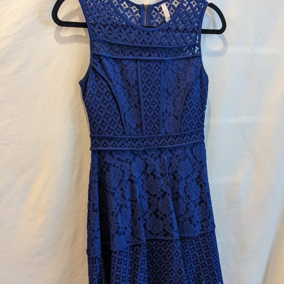 Women's Royal Blue Lace Sleeveless Fit and Flare Dress - Size XS - Picture 5 of 11